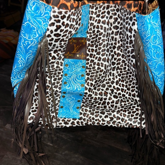 LV upcycled tote Leopard Print Tote with Blue Accents - Picture 2 of 6